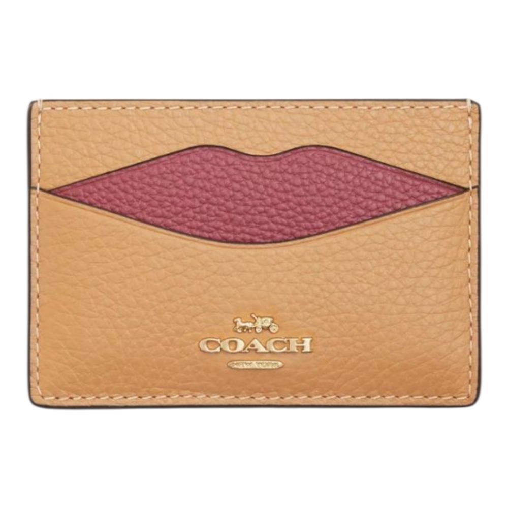 Coach Slim Card Case Latte Multi Lips Design NWT